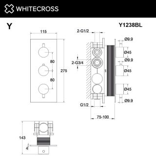 Смеситель термостат скрытого монтажа на 3 потребителя WHITECROSS Y Y1238NIB брашированный никель